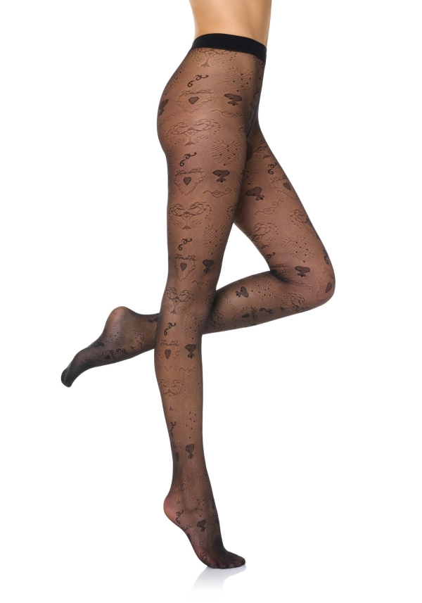 Collant effetto pizzo e motivo cuori