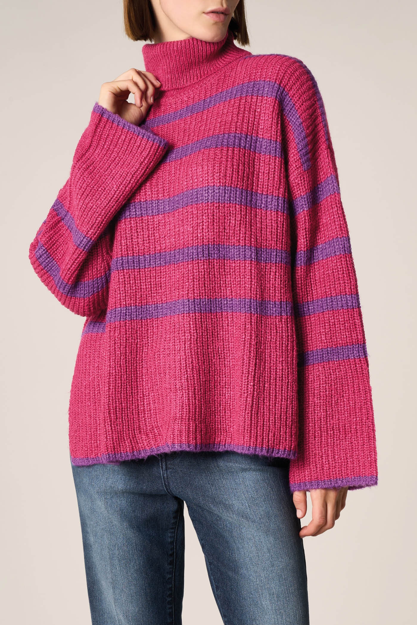 Maglione Over Collo Alto a Righe