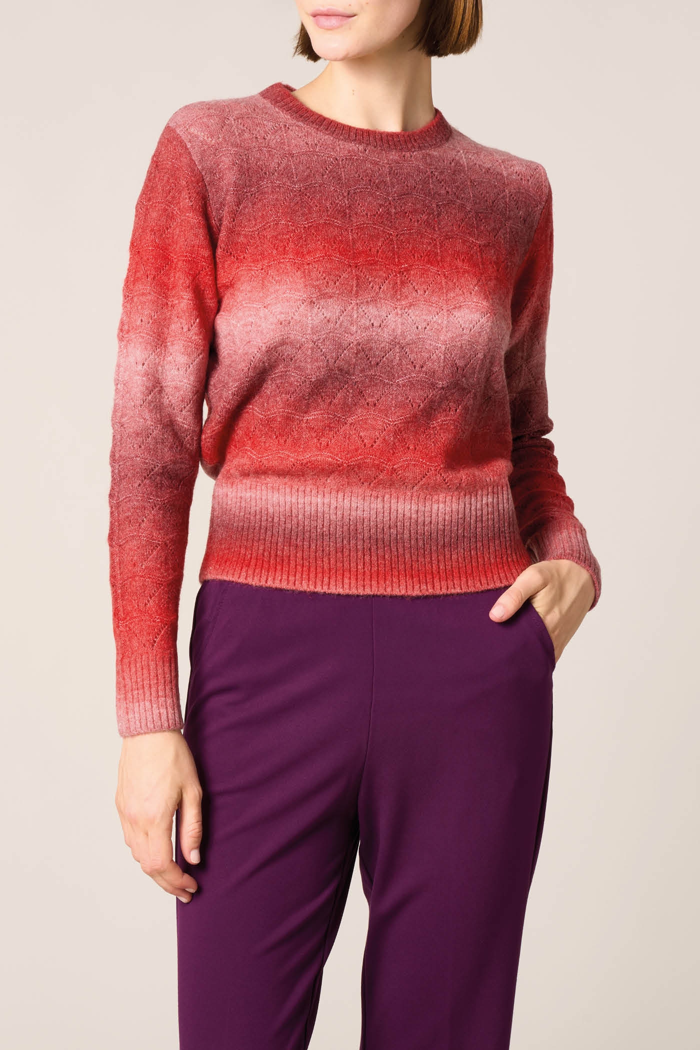 Pullover Traforato Degradè Manica Lunga