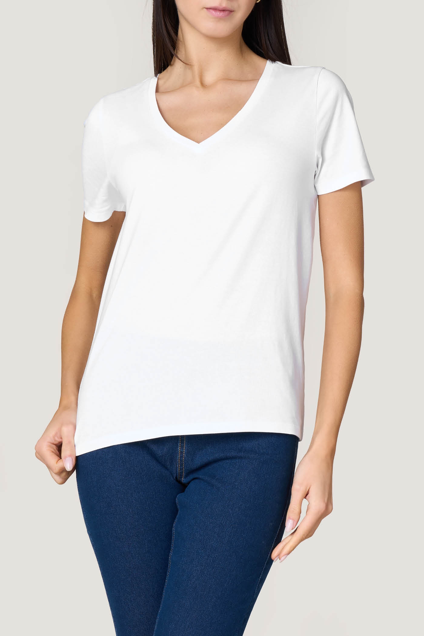 T-Shirt Scollo a V in Cotone