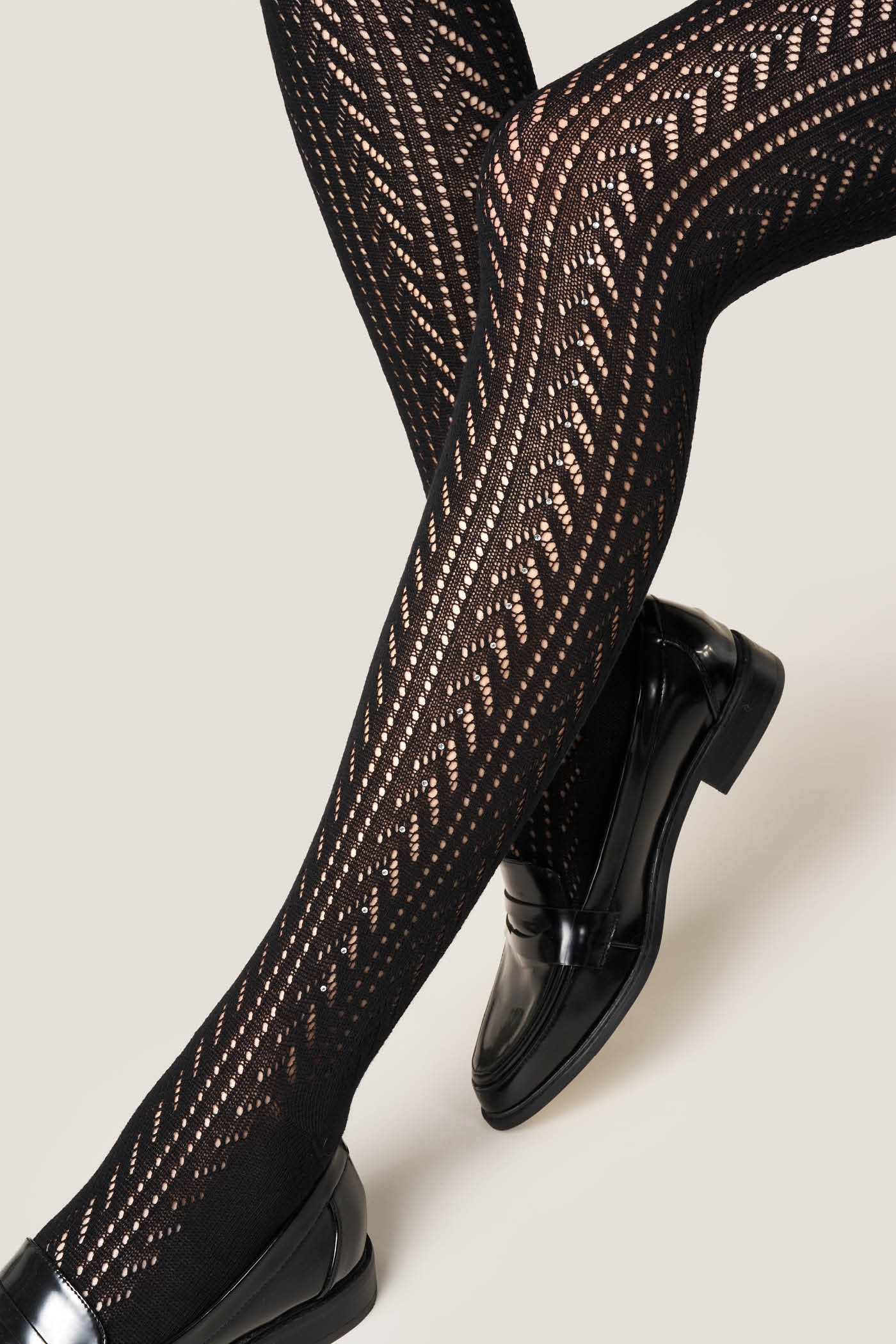 Collant Traforato Chevron con Strass