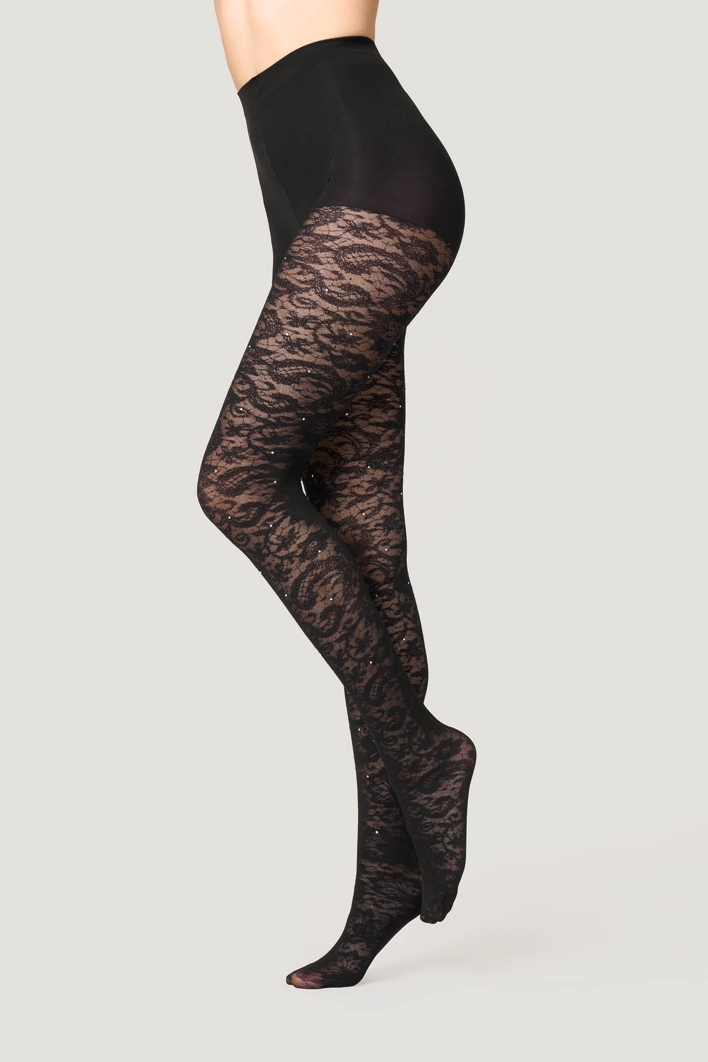 Collant Effetto Pizzo con Strass