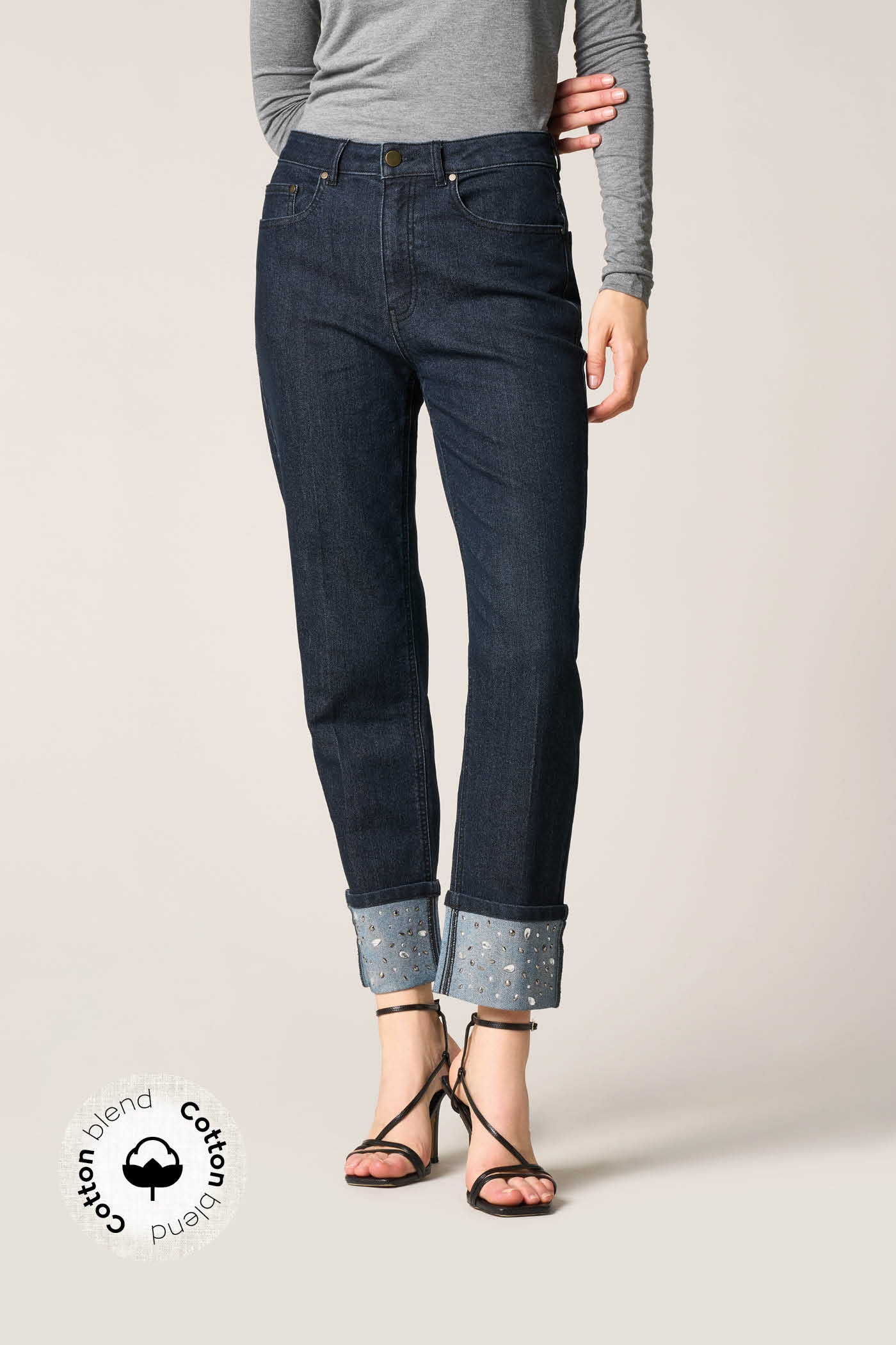 Leggings Straight Denim Risvolto con Strass goldenpoint
