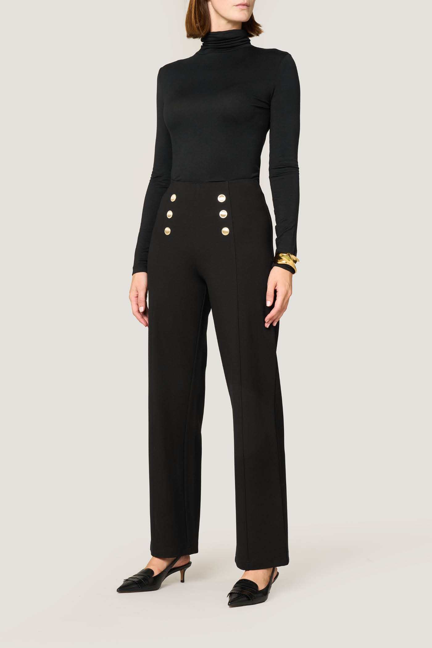 Pantaloni Wide Leg con Bottoni