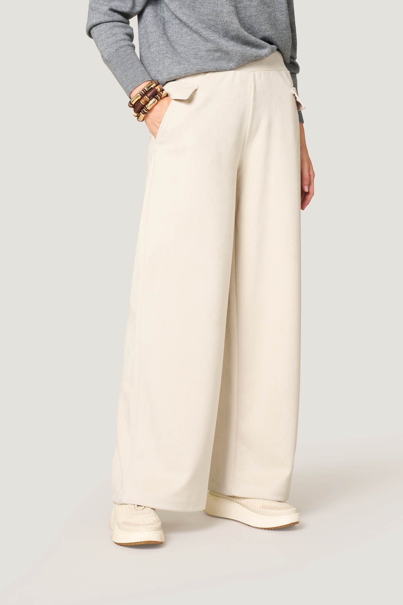 Pantaloni Wide Leg Effetto Suede