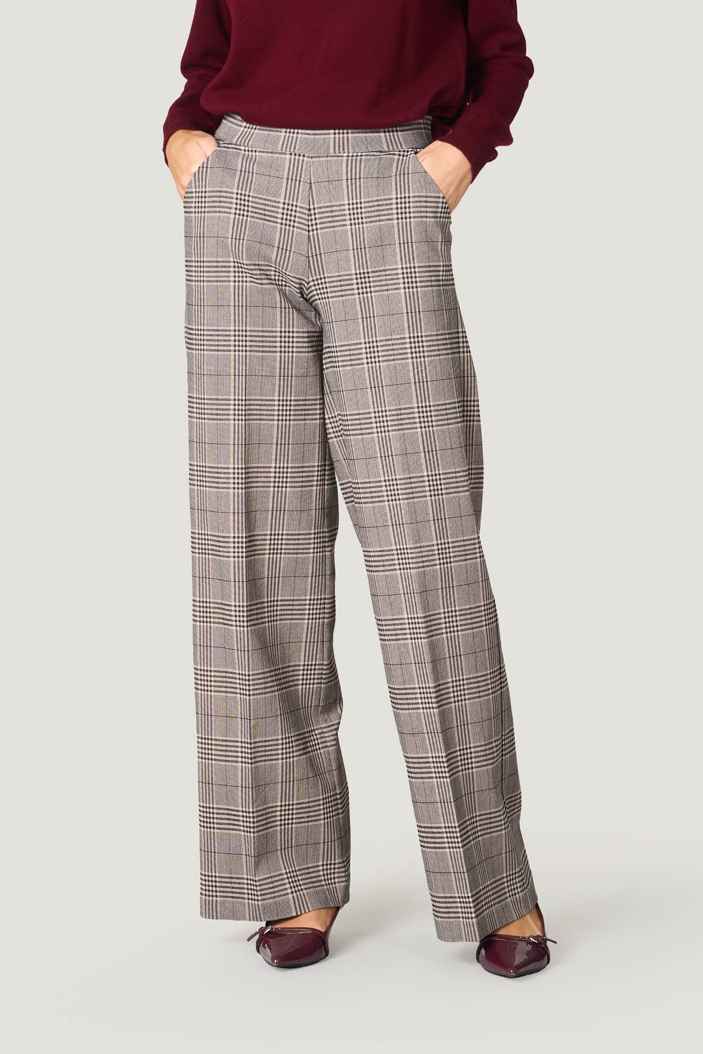 Pantaloni Wide Leg Check con Lamè