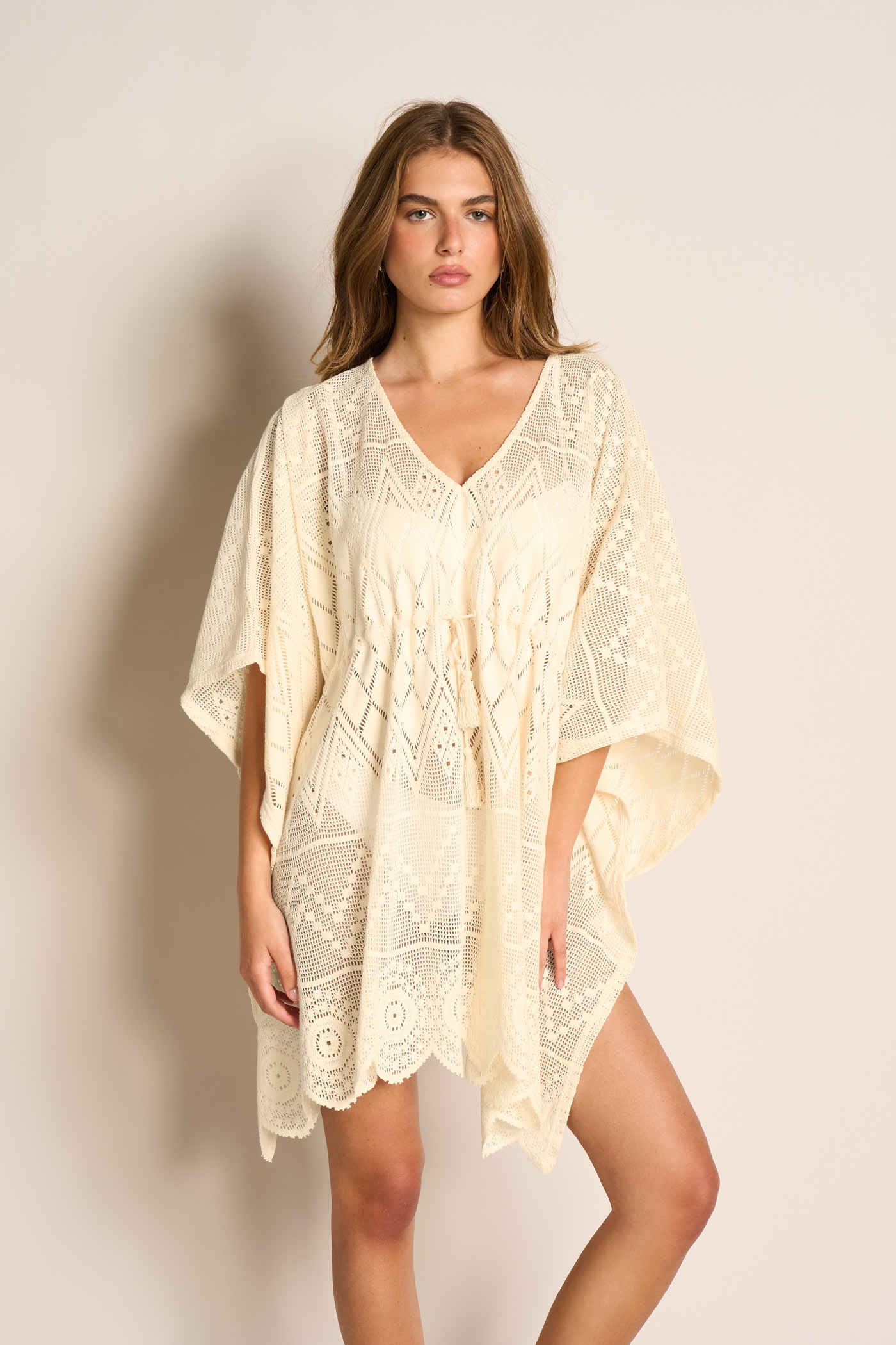 Abito Corto Kimono Effetto Crochet
