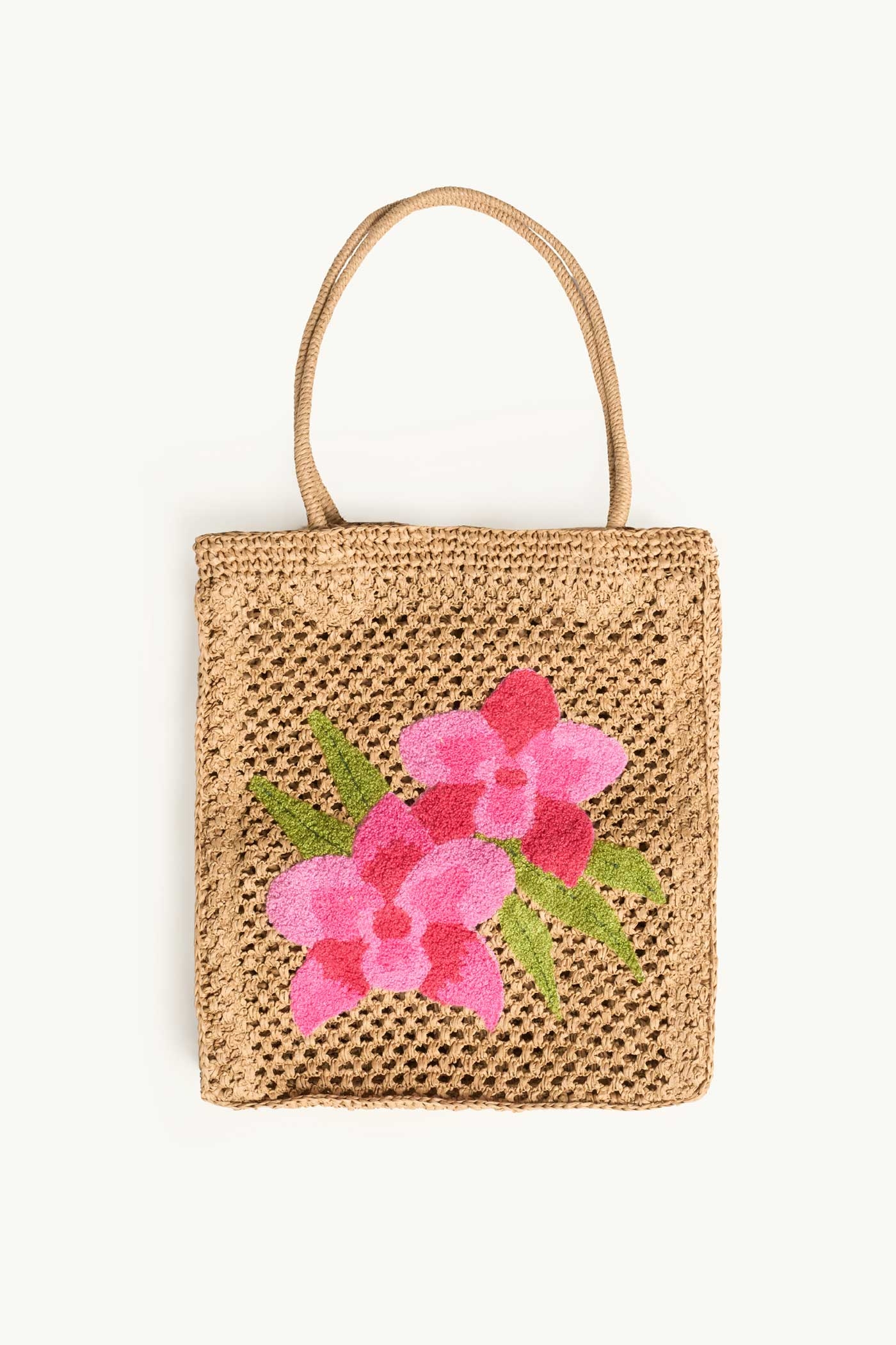 Borsa in paglia con ricamo floreale