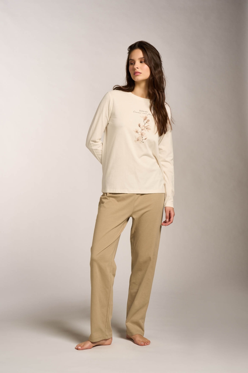 Pigiama donna invernale caldo cotone interlock manica e pantalone lungo VANUE