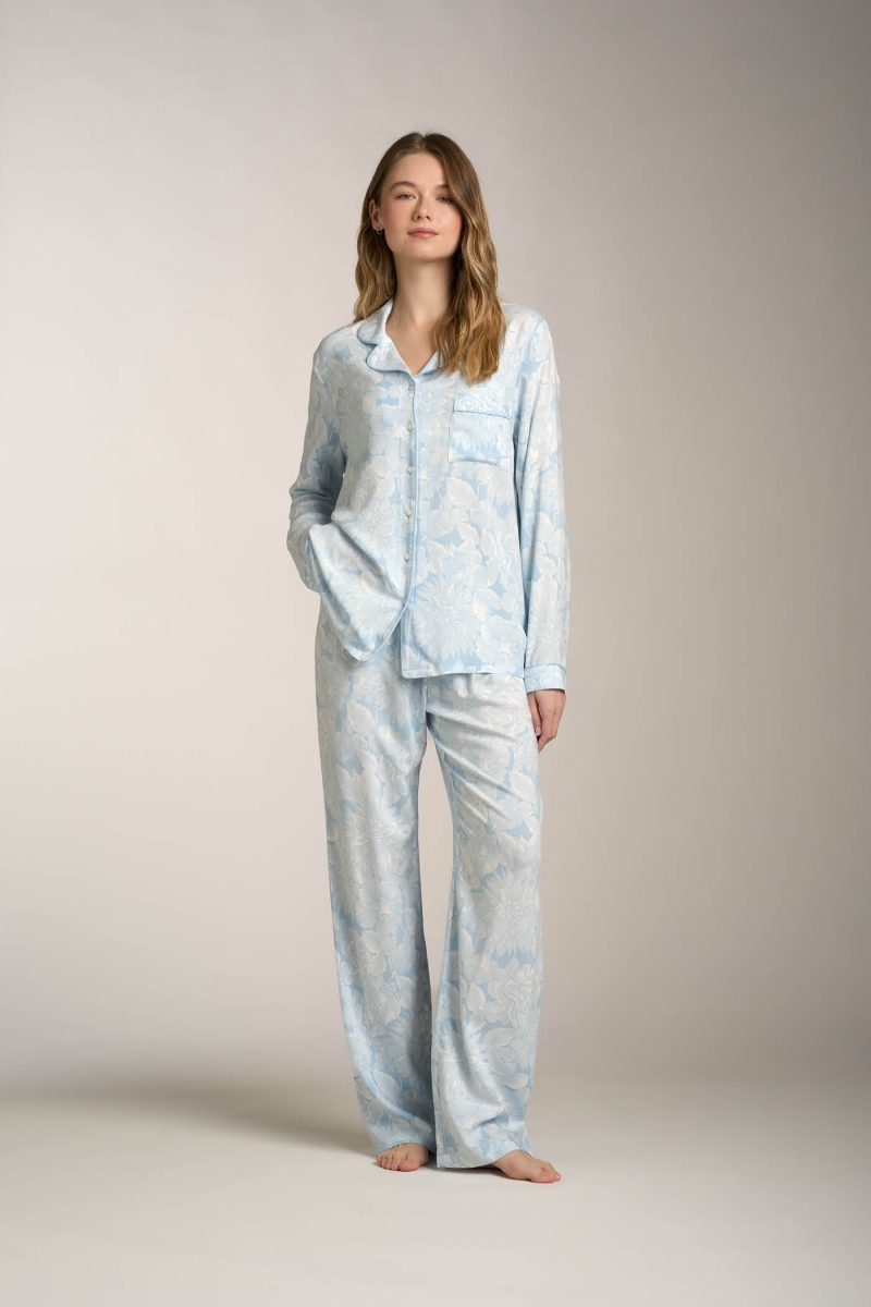 Pigiama da donna in due pezzi, in cotone, a quadri, lunghezza: set di biancheria da notte a maniche lunghe, con bottoni e pantaloni lunghi, set elegante per la casa, taglie grandi, abbigliamento