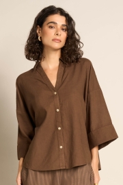 Camicia Over Manica 3/4 Con Lino