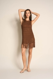 Abito Corto Effetto Crochet Con Frange