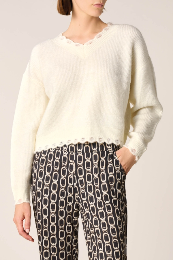 Pullover Scollo a V Manica Lunga