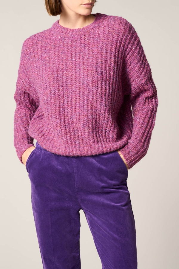 Maglione Girocollo a Coste Manica Lunghe
