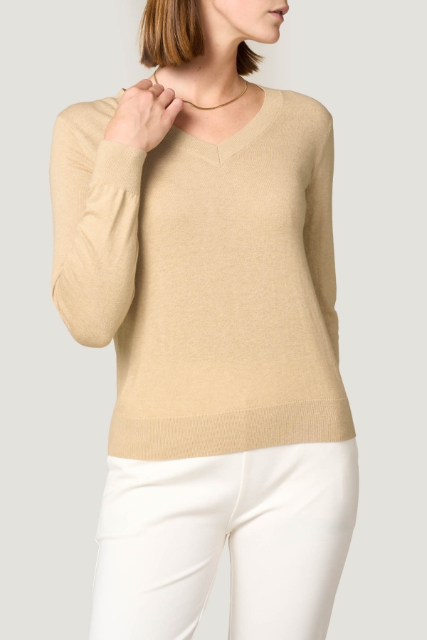 Maglia Scollo a V con Cashmere Tinta Unita