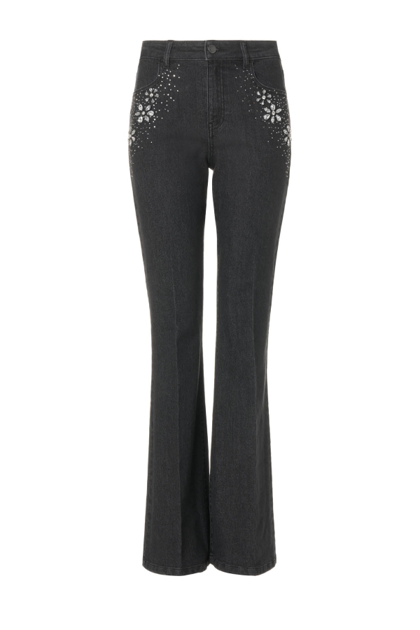 Jeans Extra Flare Flower Strass goldenpoint