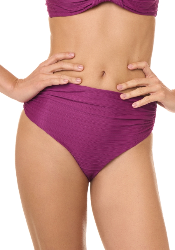 Slip Fianco Alto Arricciato Costume Tinta Unita