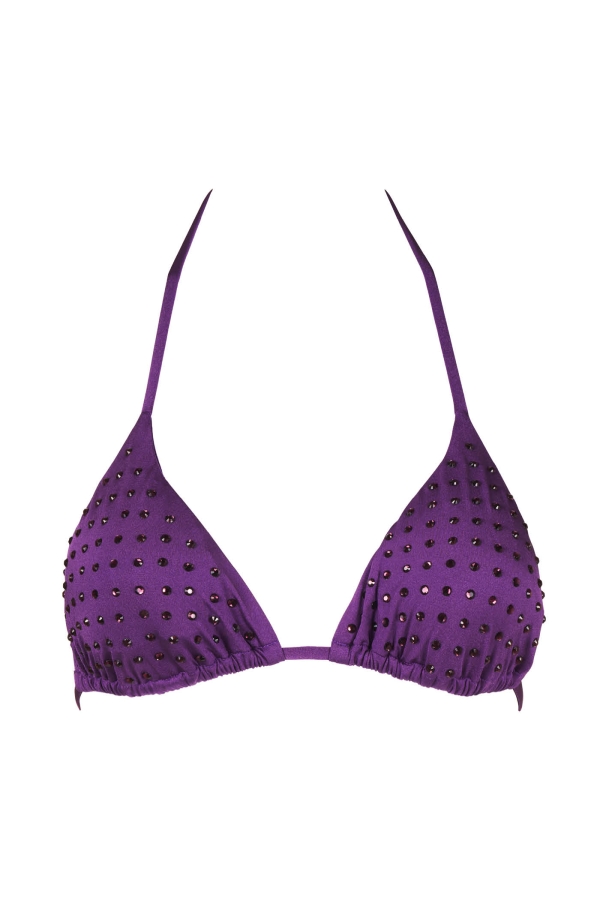 Top Bikini Triangolo Goldenpoint Groovy – Senza Imbottitura, Microfibra Fantasia Geometrica Rosa, Allacciatura Al Collo, Chiusura Posteriore A Fiocco, Made In Italy