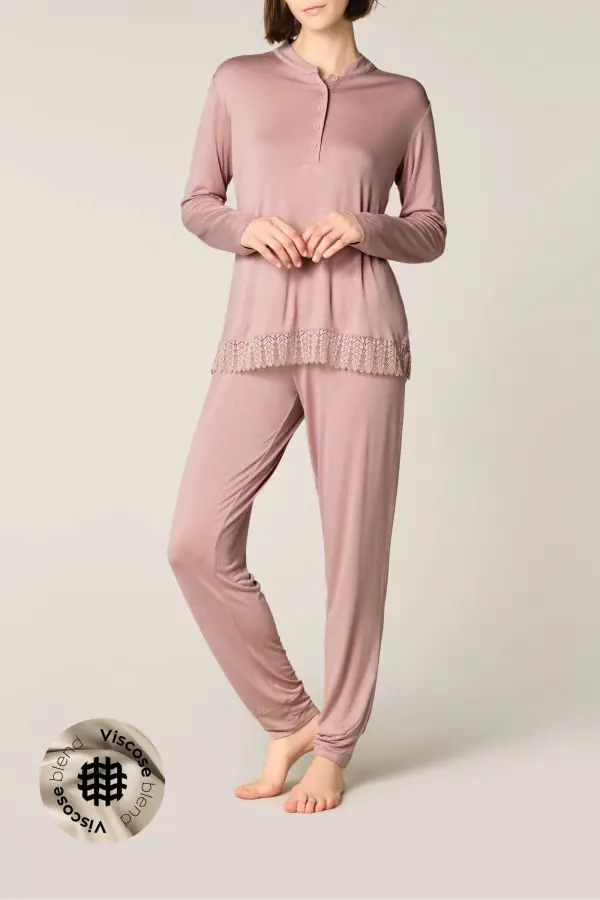 Pigiama Set Regular con Pizzo e Bottoni goldenpoint