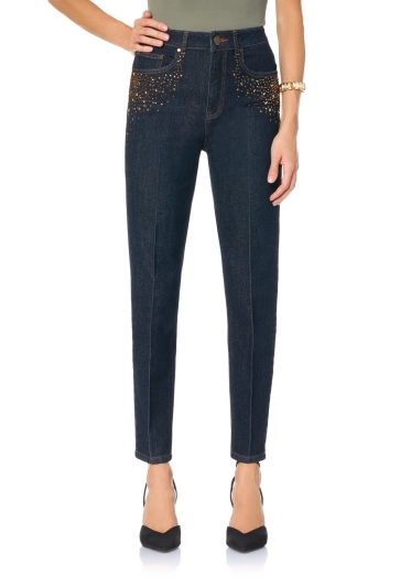 Leggings Straight Denim con Strass