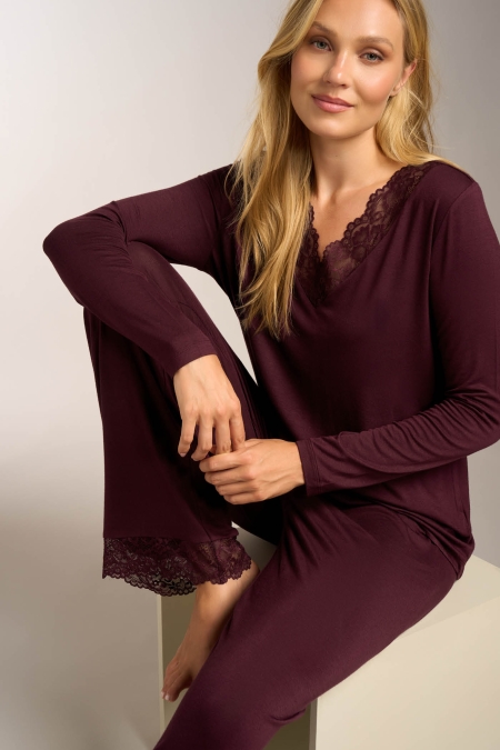 Pigiama Lungo Viscosa Jersey con Pizzo
