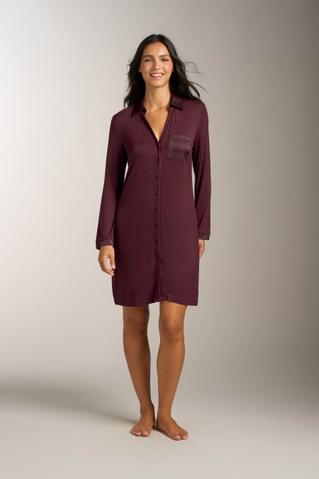 Camicia Da Notte Abbottonata Viscosa Jersey Collo Satin