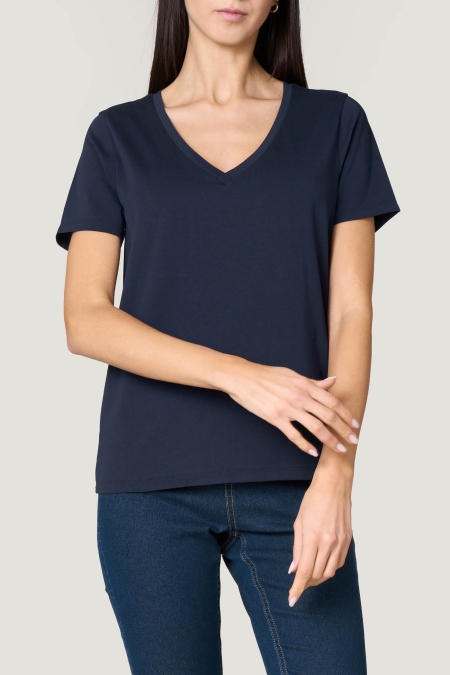 T-Shirt Scollo a V in Cotone