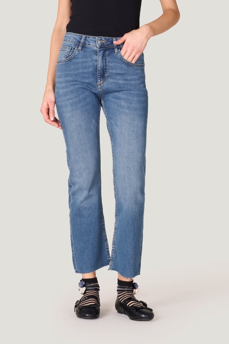 Jeans Flare Denim Sfrangiato
