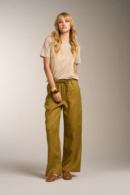 Leggings wide leg con coulisse in Lino