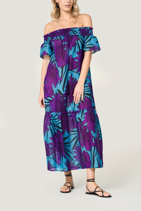 Abito Lungo Scollo Bardot Serie Blooming Sea