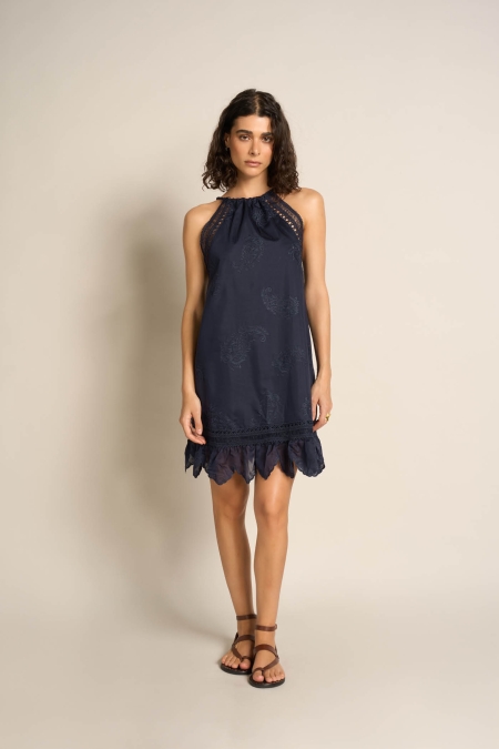 Abito Corto Scollo Halter Con Ricamo