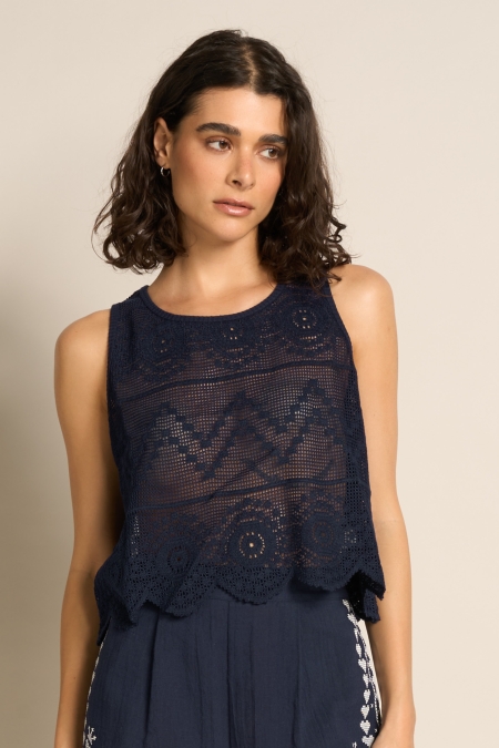 Top Smanicato Effetto Crochet