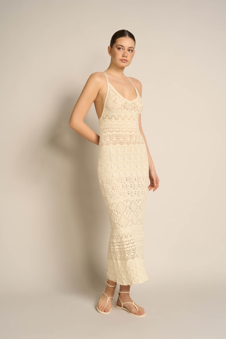 Abito Lungo Effetto Crochet Con Lamè
