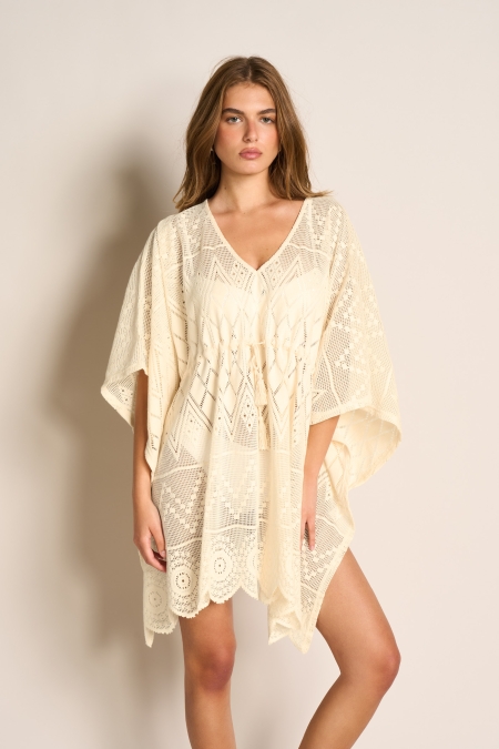 Abito Corto Kimono Effetto Crochet