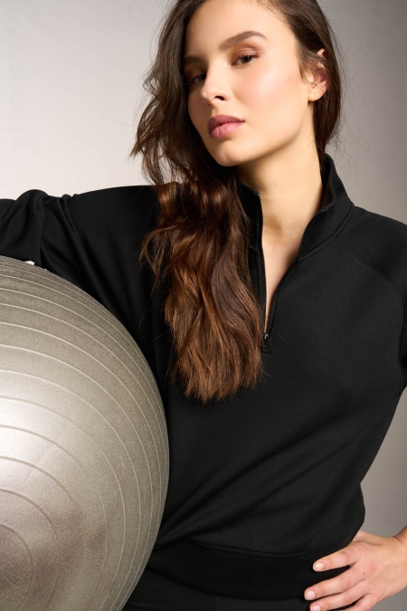 Felpa Zip Neck con Viscosa