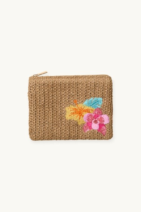 Pochette in Paglia Con Ricamo Floreale