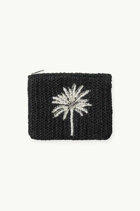 Pochette In Paglia Con Ricamo Palme