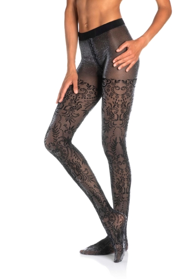 Collant Lamé Motivo Floccato Ramage